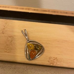 Genuine Baltic Amber stones 925 sterling silver pendant